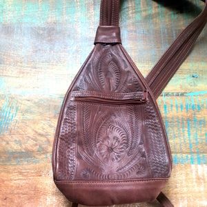 Brown leather backpack